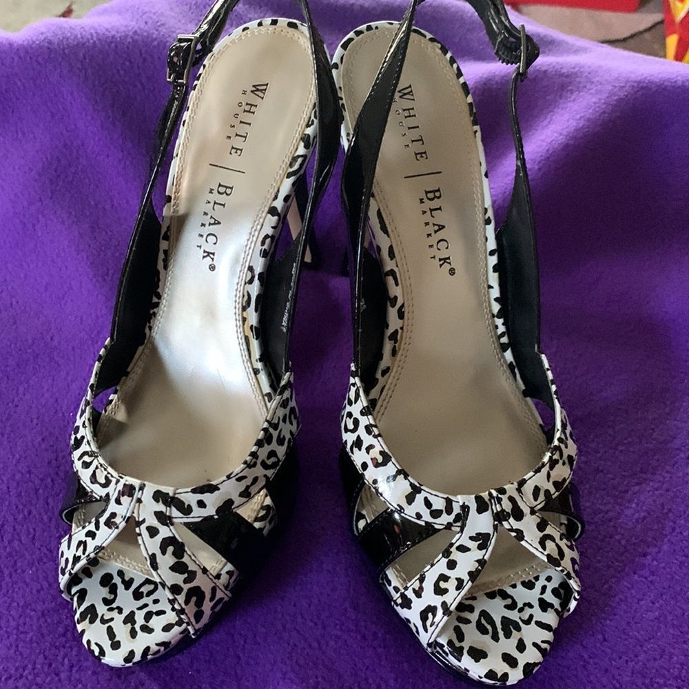 White House Black Market Animal Print Sling-back Heel Sandals